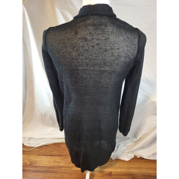 J. Jill Eve Long Cardigan Womens Size Medium Black Open Front Linen Blend - Picture 5 of 7